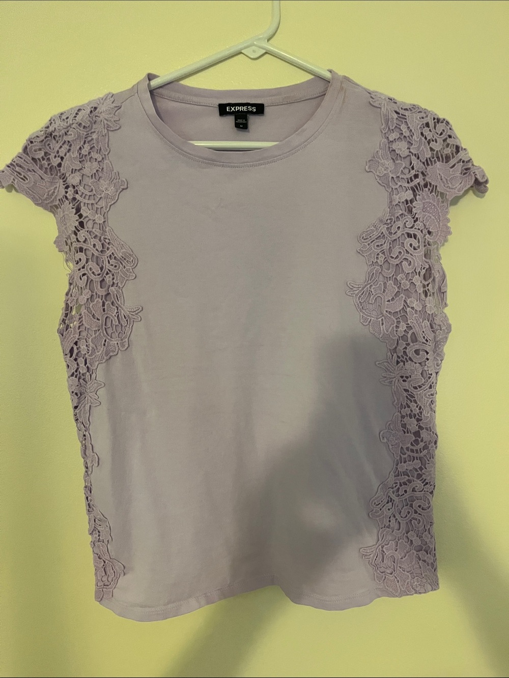 Express Lavender Lace-Trim Short Sleeve Tee